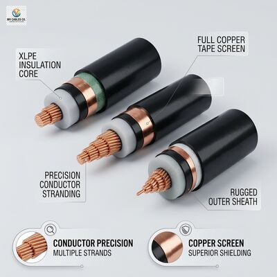 كابل طاقة معزول XLPE معزول بجهد متوسط ​​وشريط نحاسي 8.7/15 كيلوفولت مزود