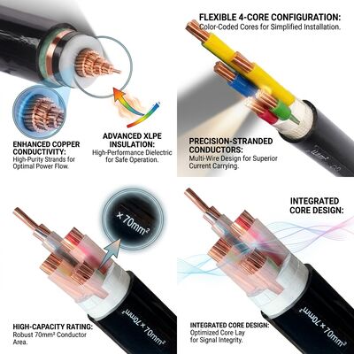 كابل طاقة معزول XLPE مقاوم للحريق معتمد BS6387 0.6/1kV للطوارئ